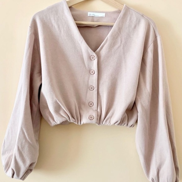 OAK + FORT Tops - OAK + FORT Crop Sweatshirt Button UP Blouse - Size XS